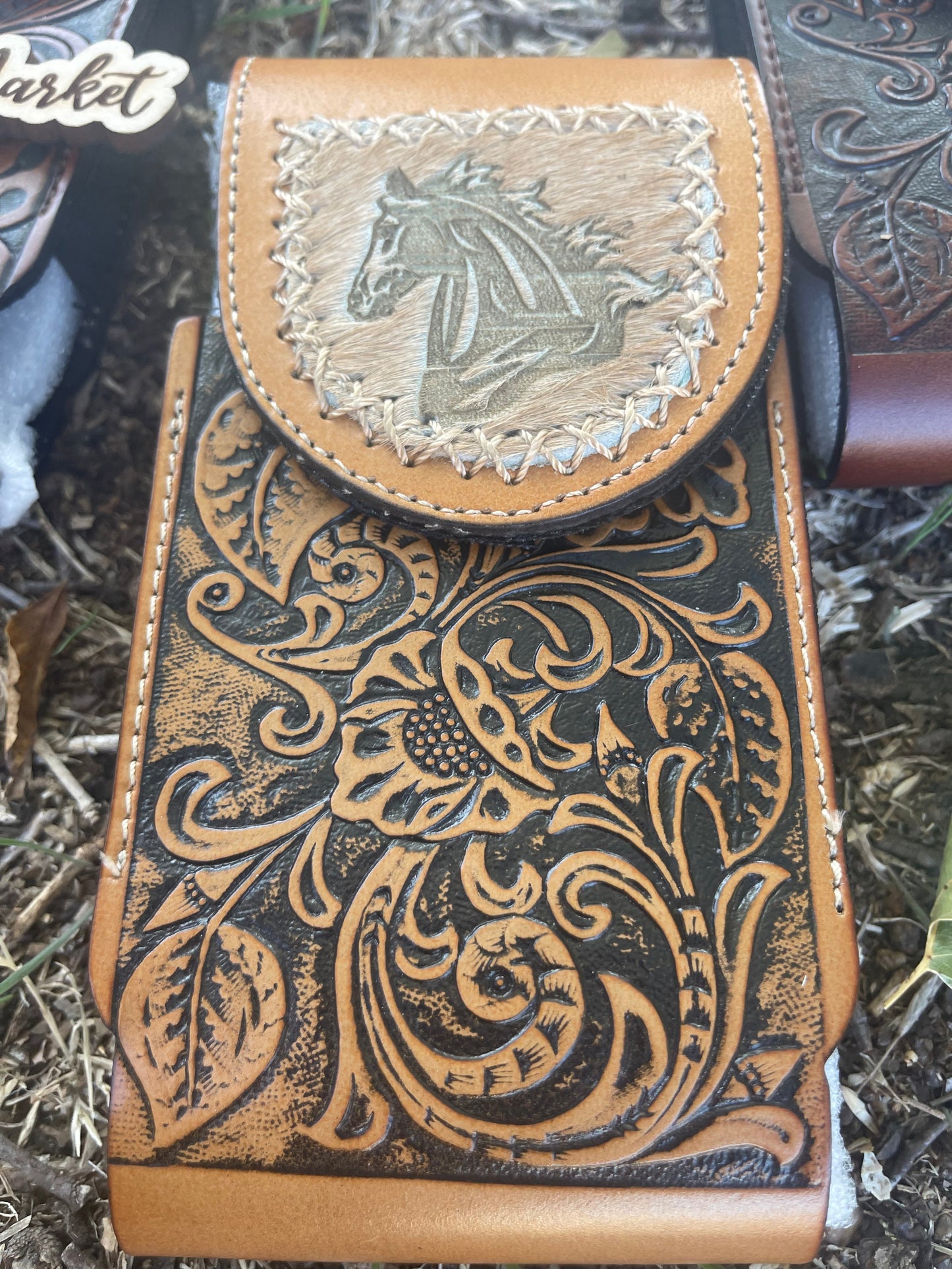 Tooled Leather Belt Phone Holders