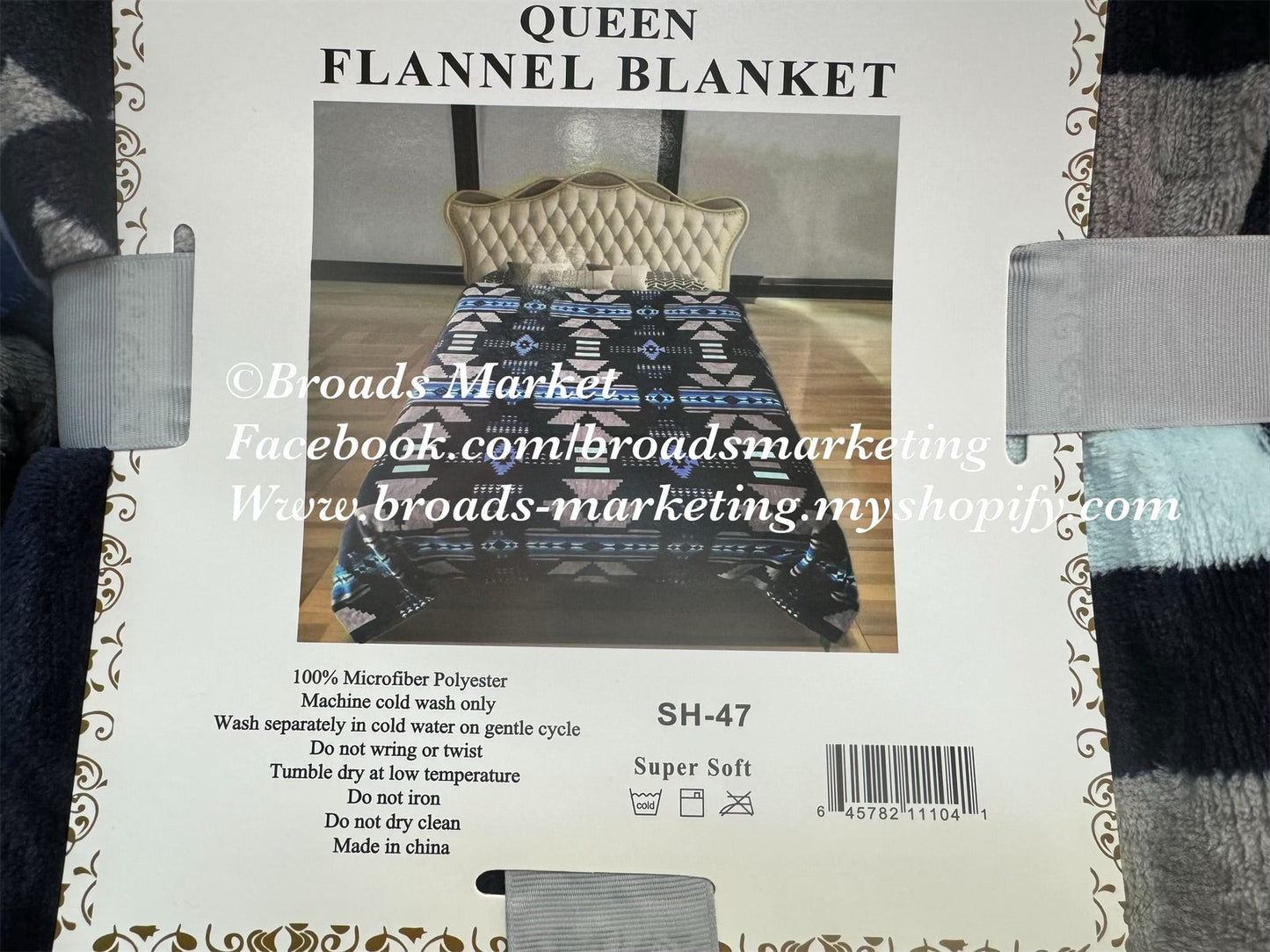 Queen Navy Kenny Plush Blanket