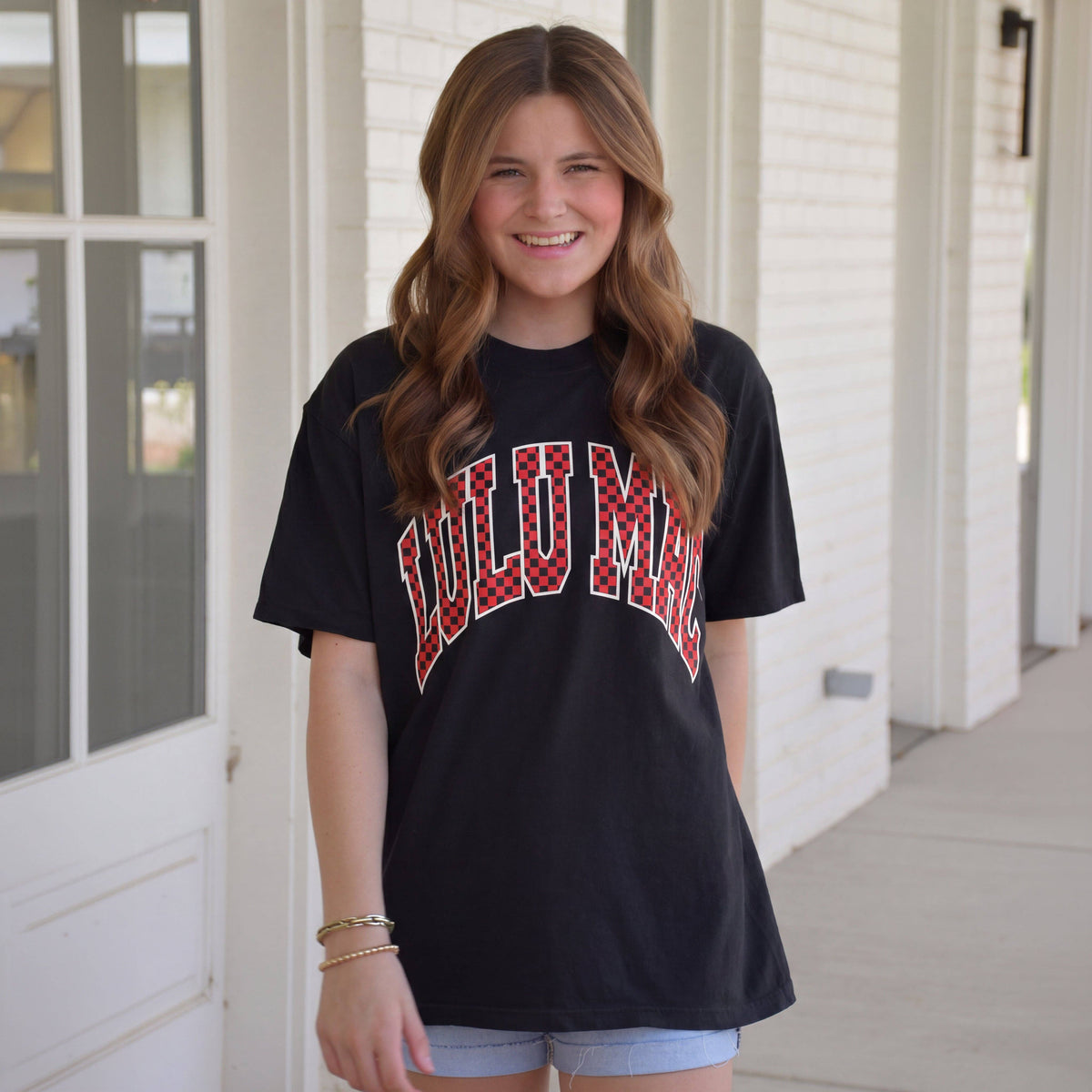 Girlie Girl Originals - LM-TS-1006 Team Red/Black Checkered Adult Black Comfort Colors Tee