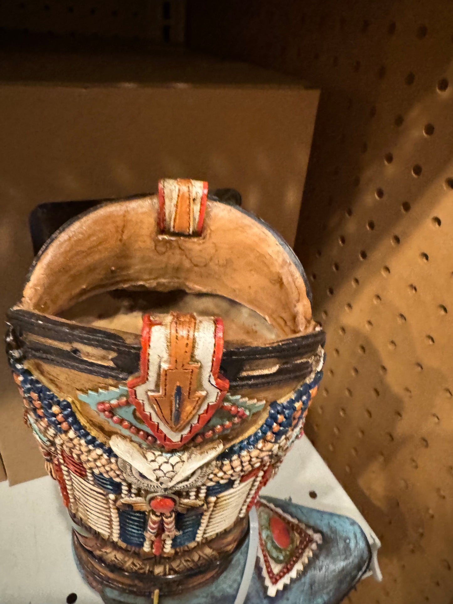 Native Owl Beaded Boot Vase