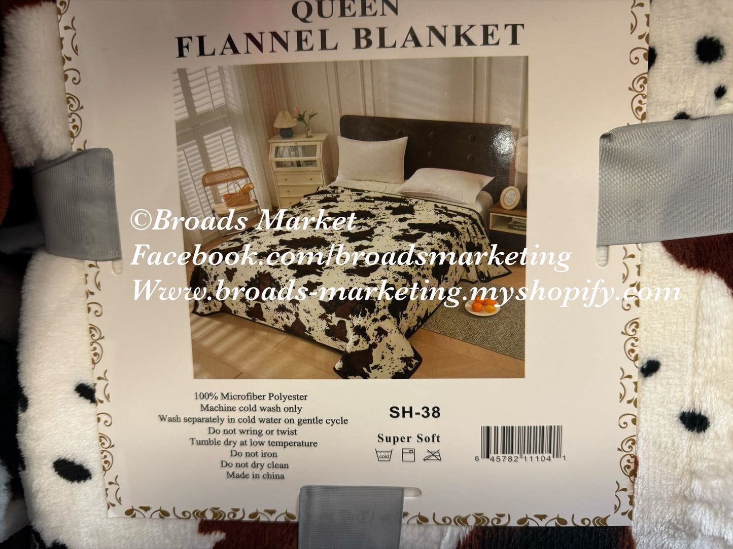 Queen Cow Print Plush Blanket