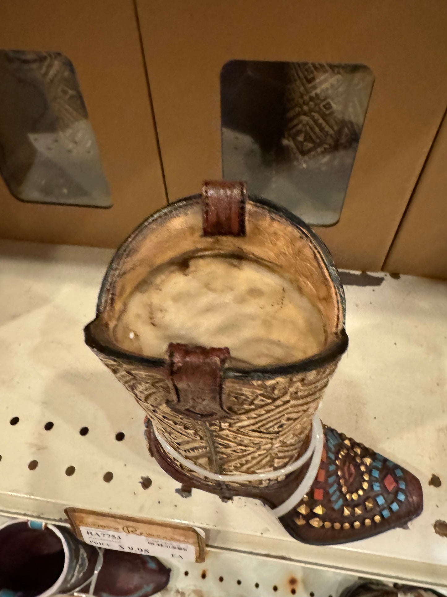 Heeled Aztec Turquoise & Red Boot Vase