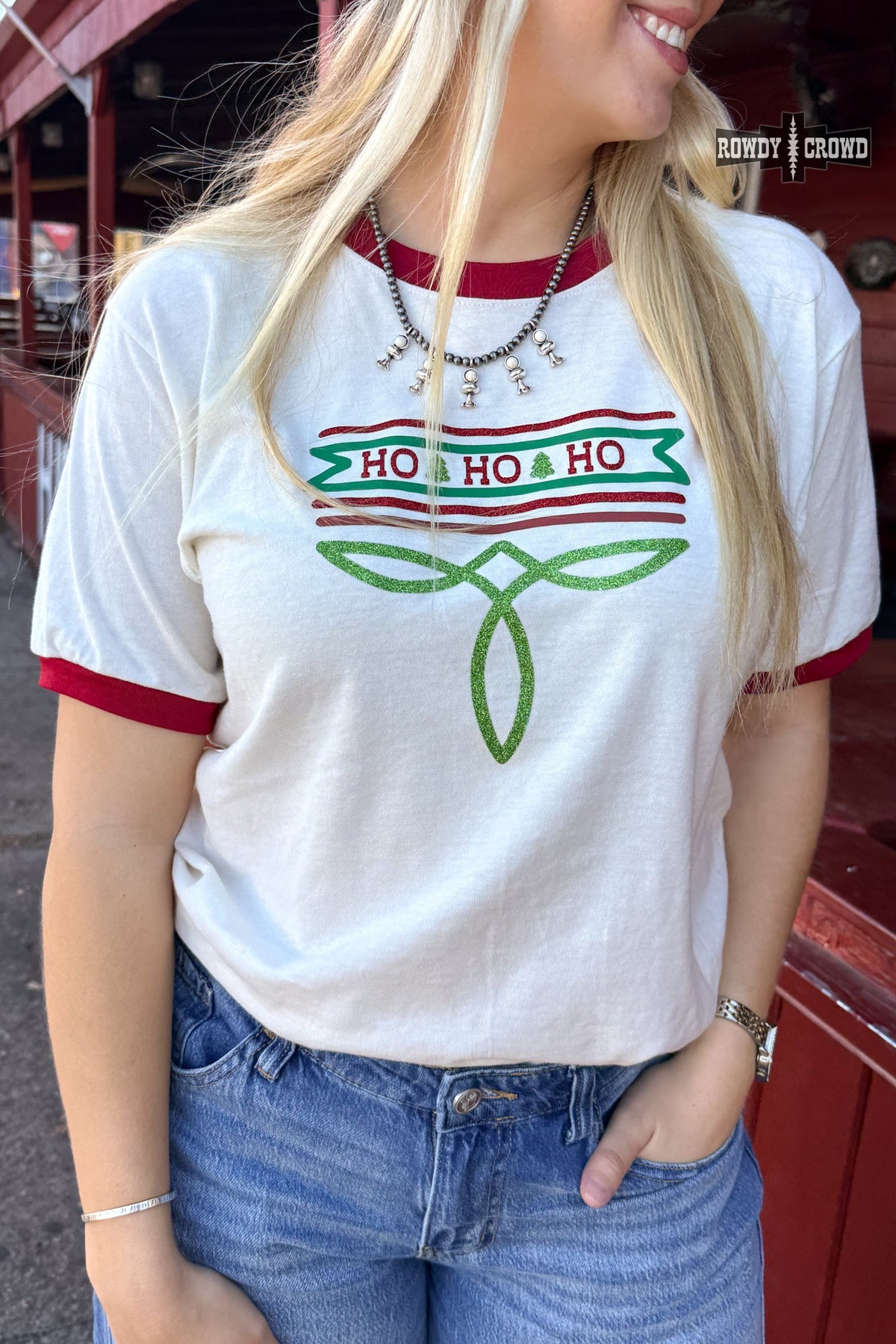 Christmas Boot Stitch Ringer Tee
