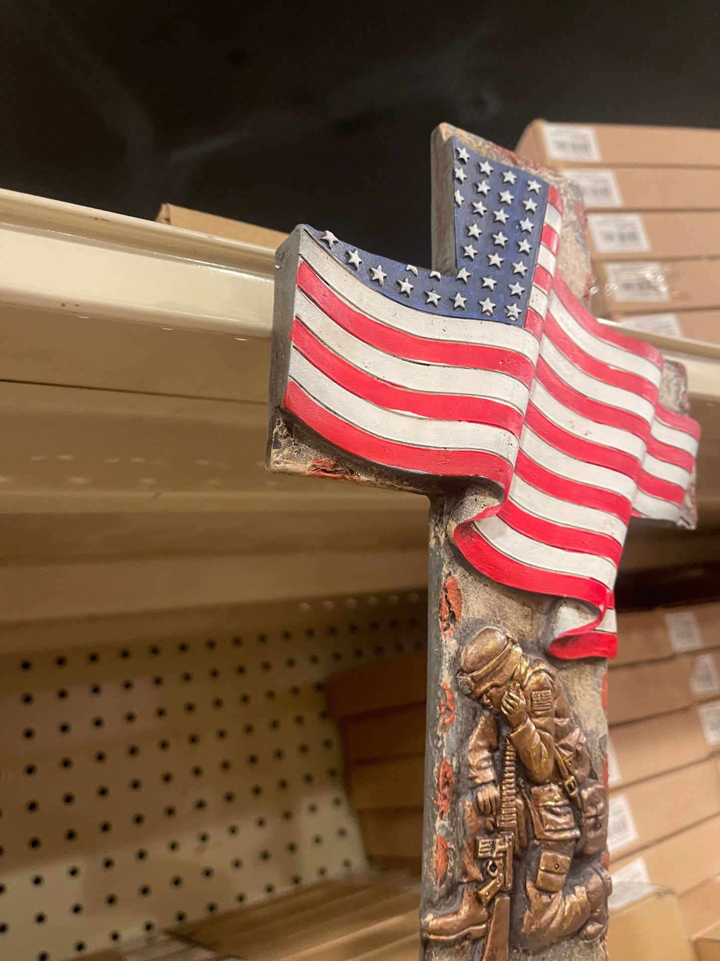 US Flag Praying Solider Cross