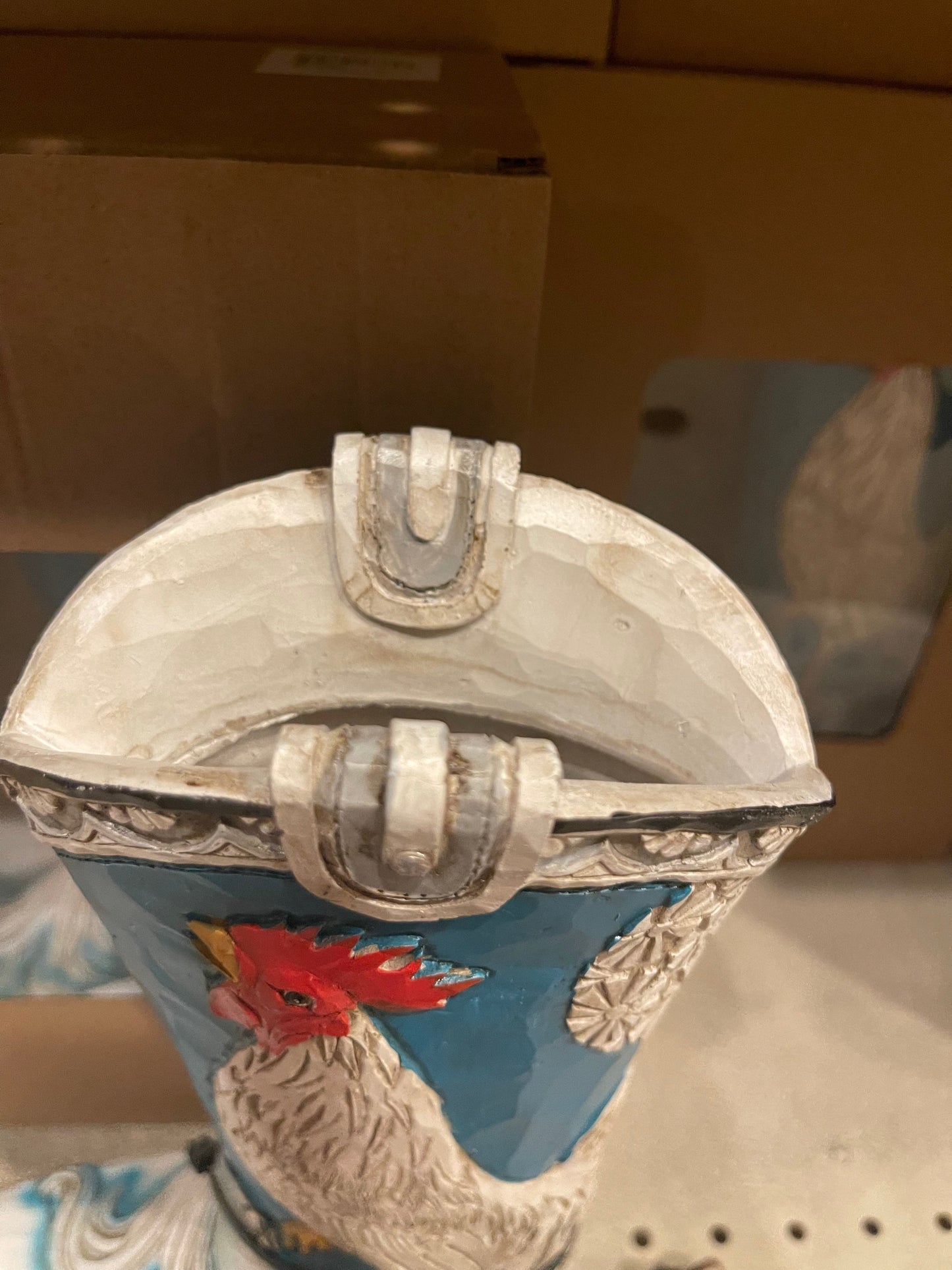 White Rooster Boot Vase