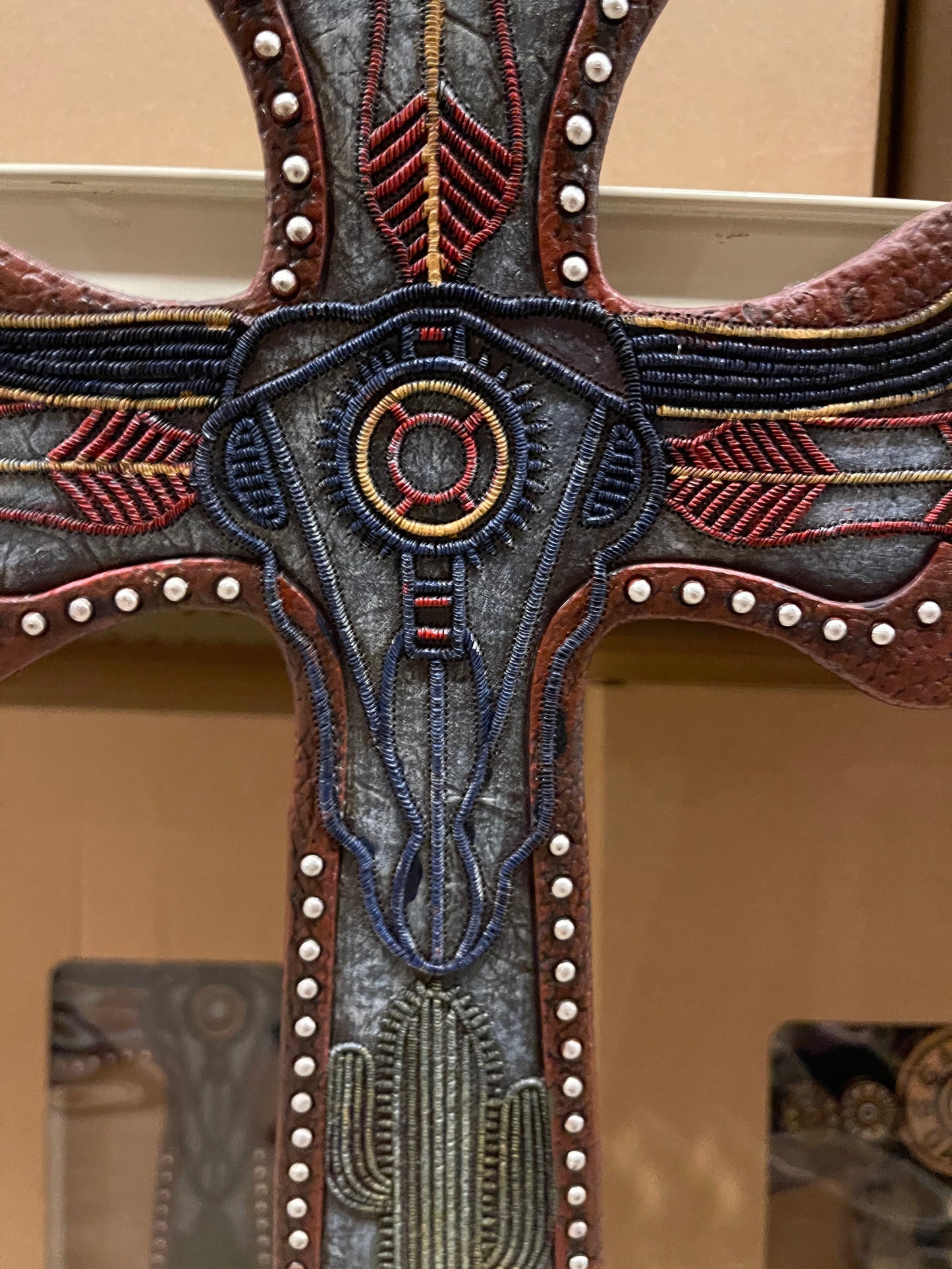 Cowskull Cactus Studded Cross