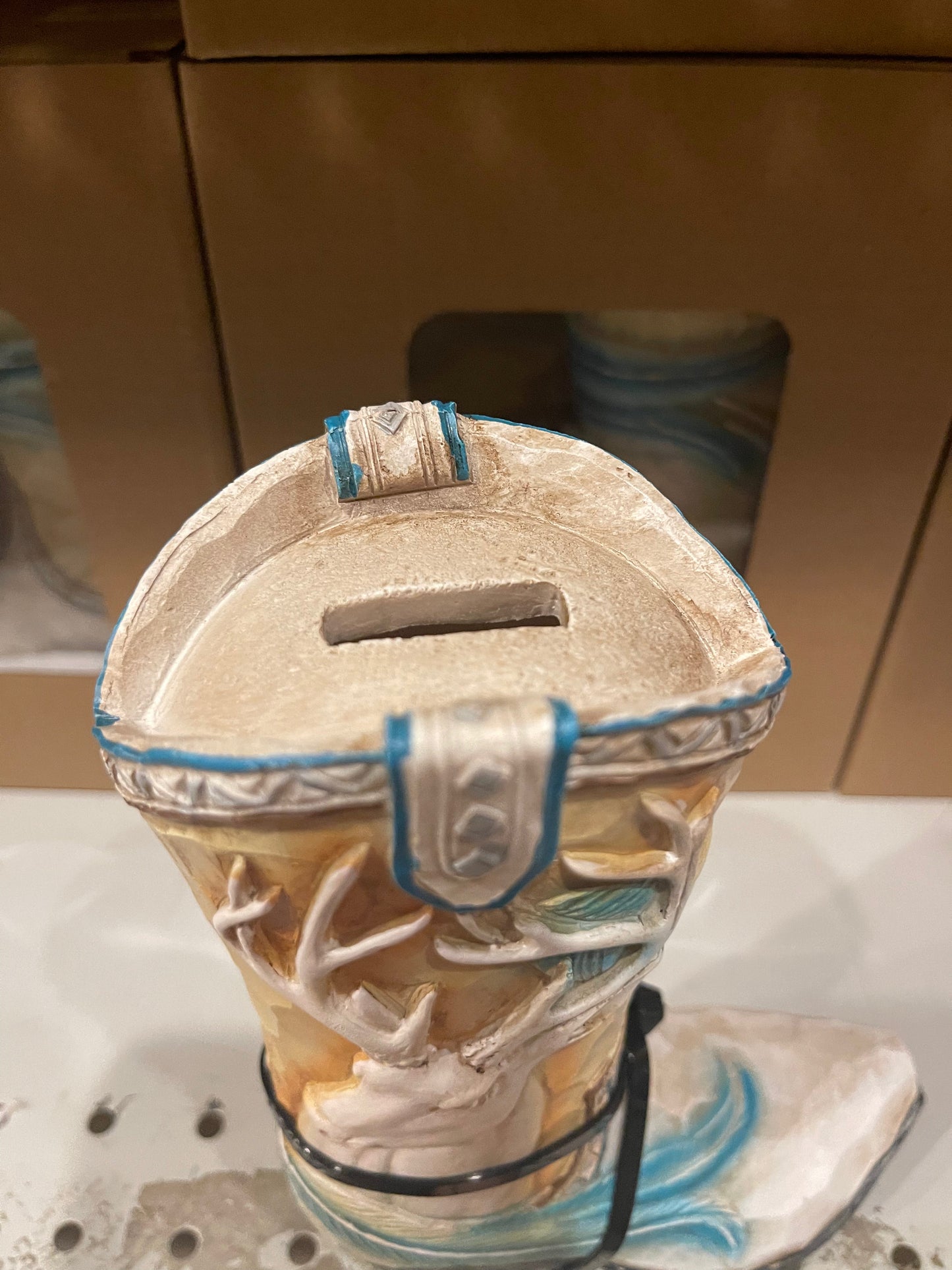 White & Blue Deer Boot Piggy Bank