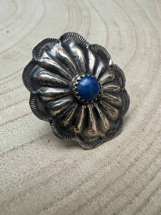 Joanee Silver Lapis Concho Adjustable Ring