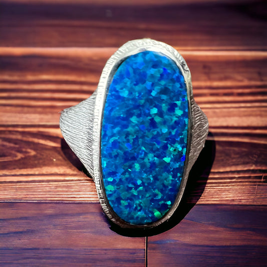 Large Opalite Ring on Sterling - Size 8