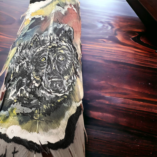 Painted hat feather by Chad Demien