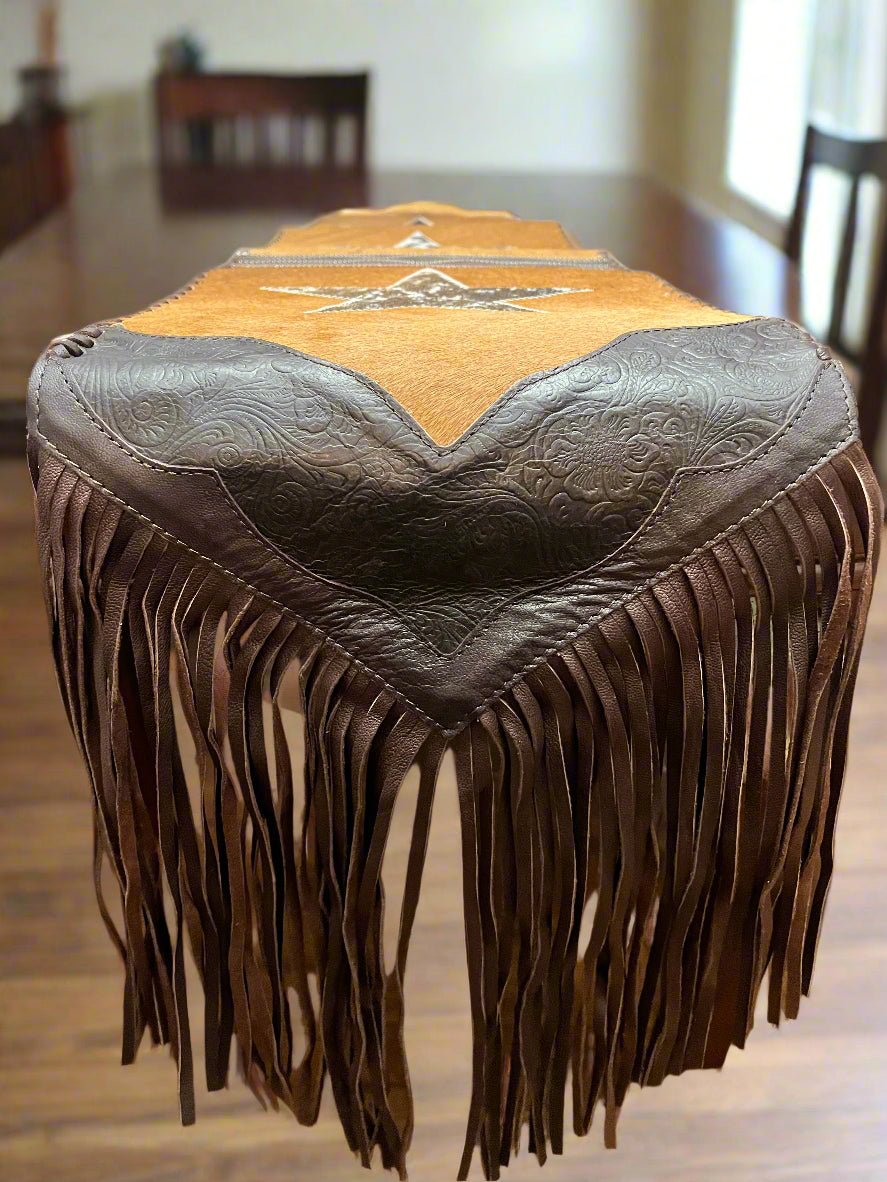 Star Cowhide Table Runner with Fringe