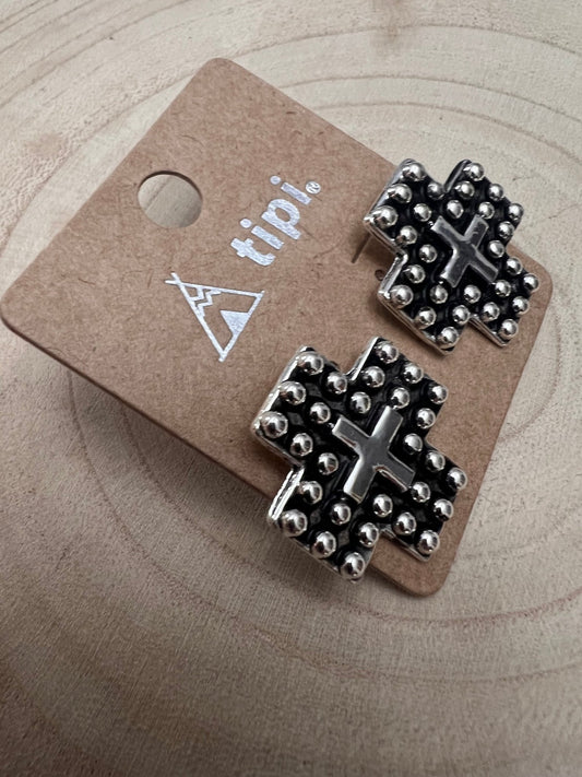 Western Cross Metal Stud Earrings