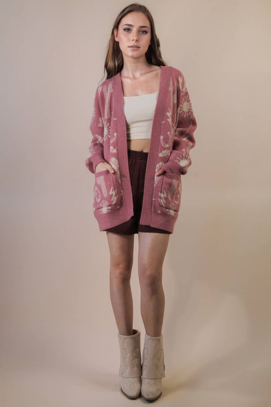 Western Graphic Knit Sweater Cardigan