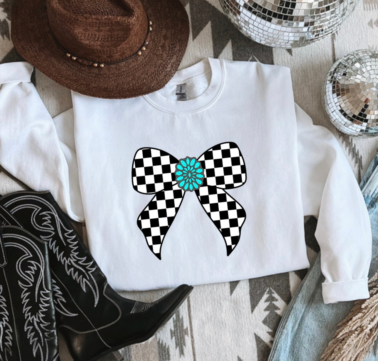 Checkered Bow Crewneck