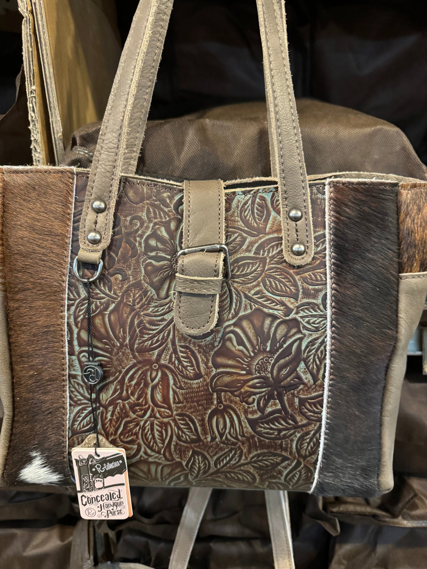 Tooled Floral Cowhide Handbag Purse BA2824