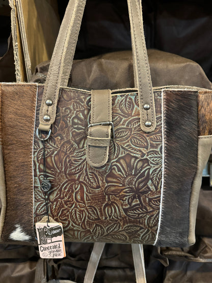 Tooled Floral Cowhide Handbag Purse BA2824