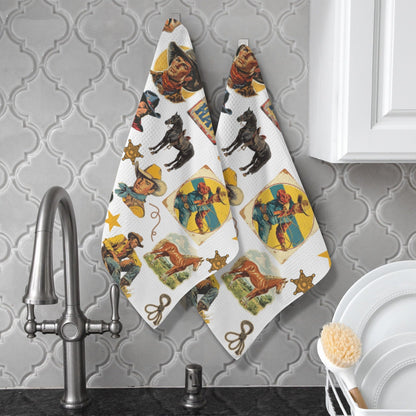Vintage Cowboy Collage Dish Towel Set of 2 Made in America