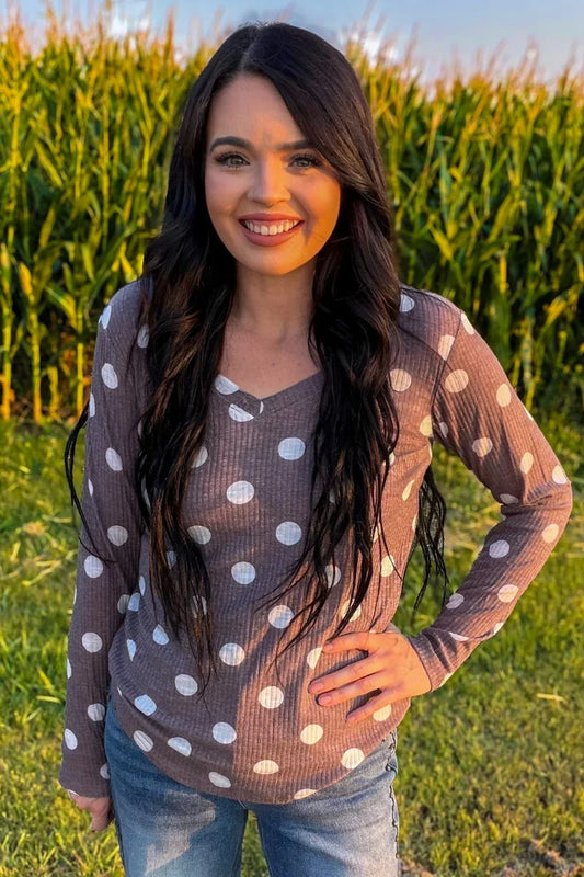 PRAIRIE POLKA TOP- CHOCOLATE BROWN