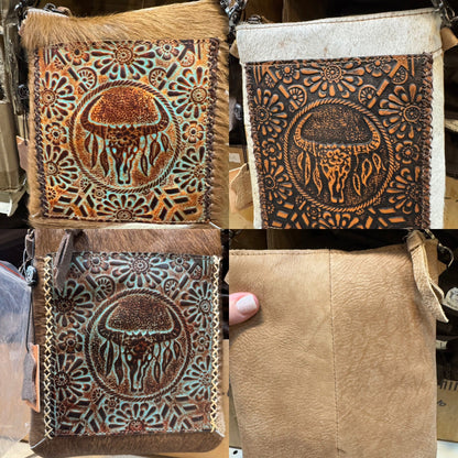 Cowskull Tooled Leather Crossbody Purse