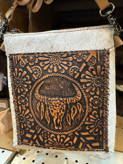 Cowskull Tooled Leather Crossbody Purse