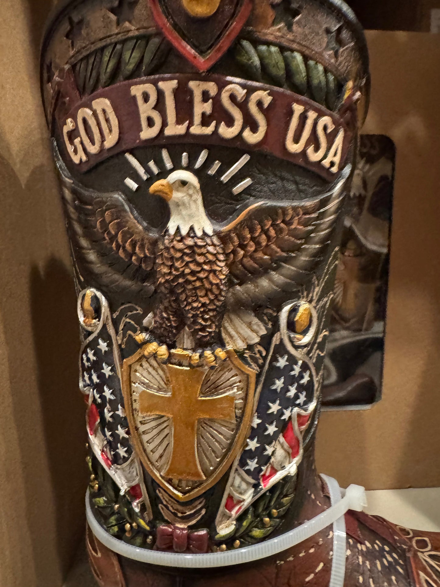 RA7359 God Bless USA Eagle Boot Vase