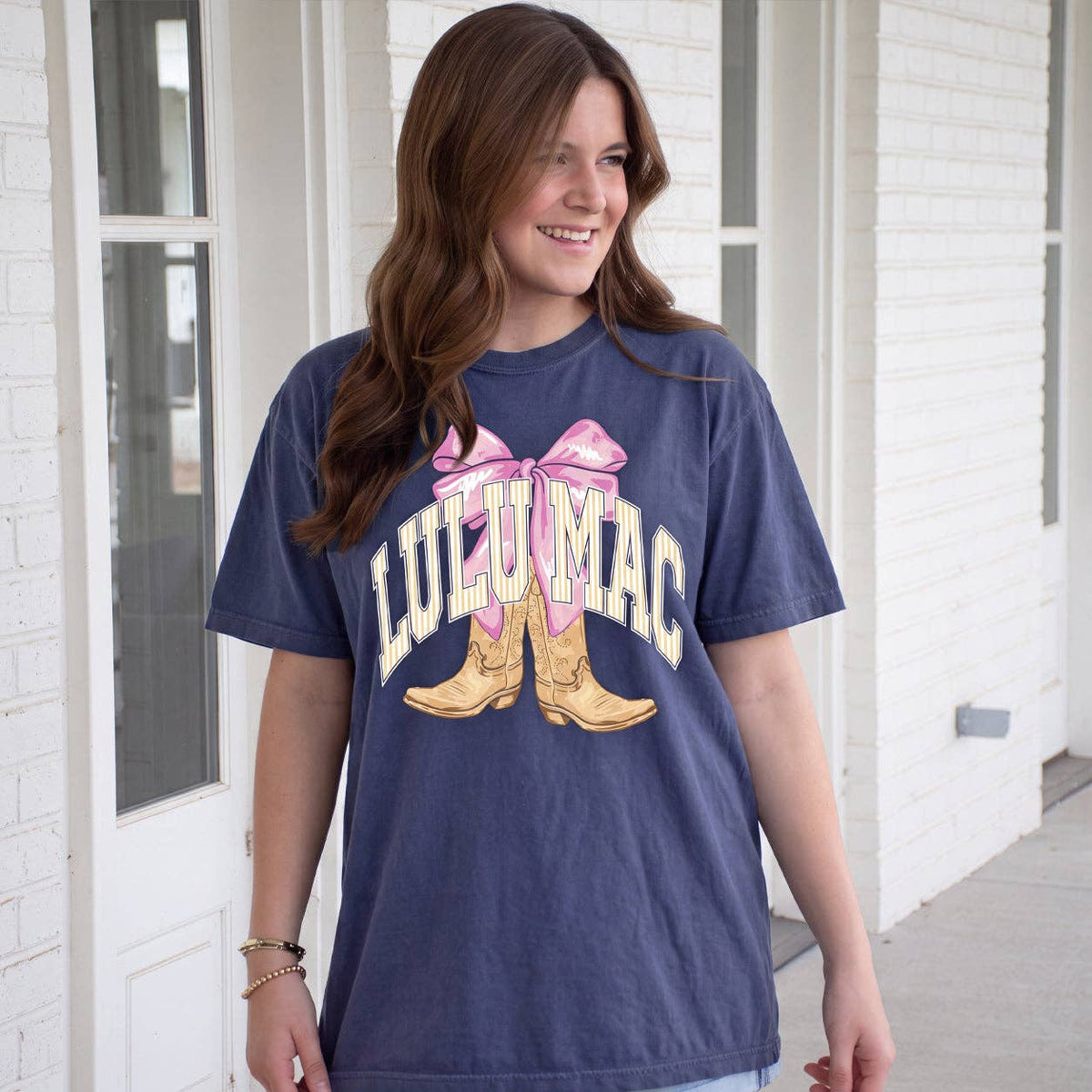 Lulu Mac Boots Adult China Blue Comfort Colors Tee