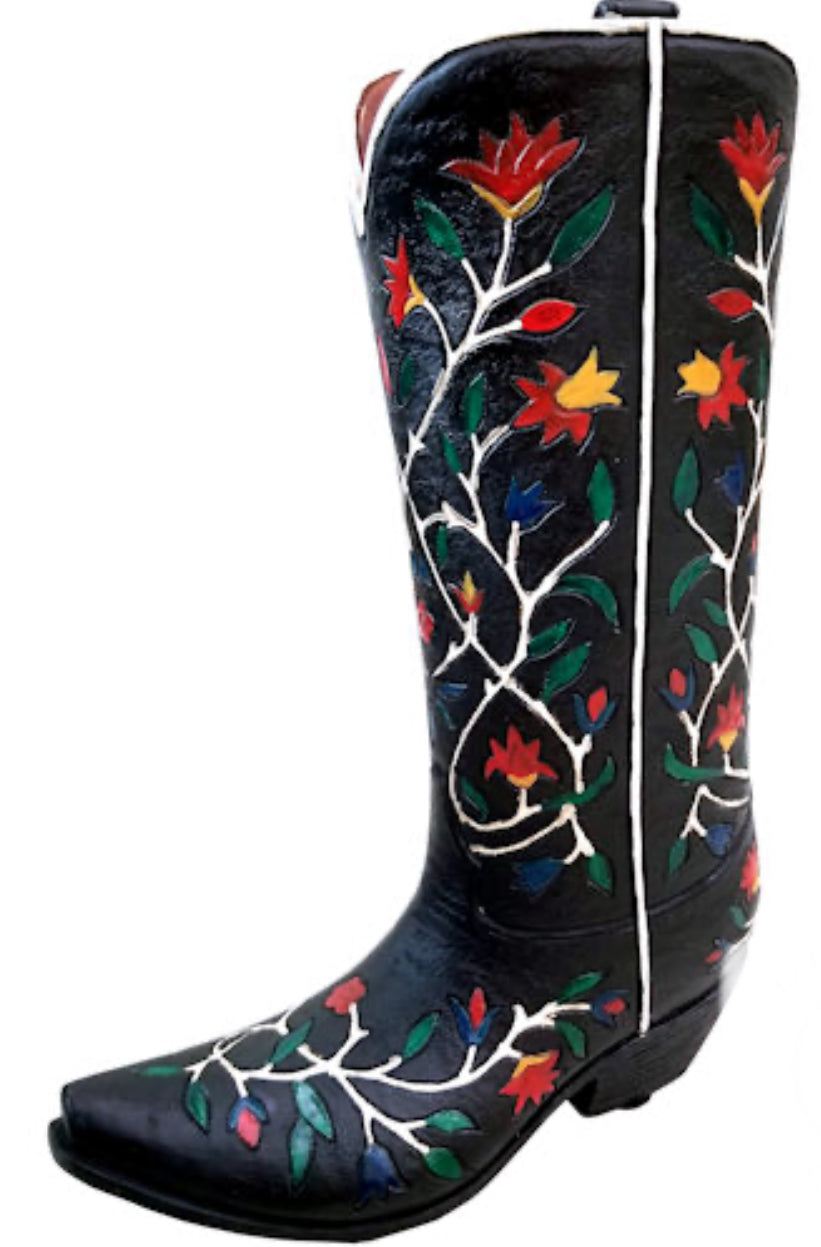 RA7150 Black Floral Thorn Boot Vase