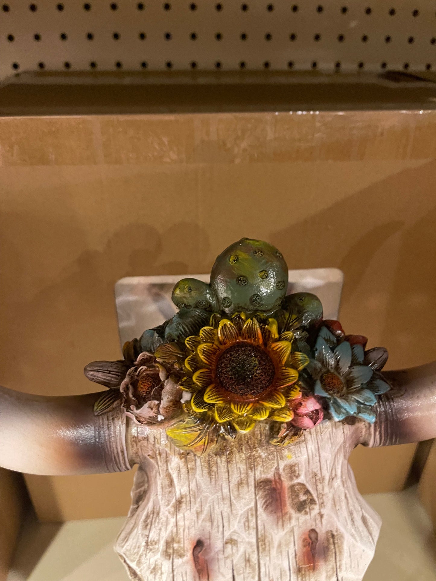 Sunflower Cactus Cowskull Statue