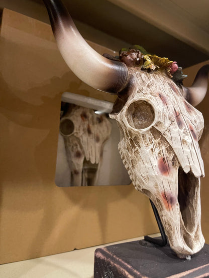 Sunflower Cactus Cowskull Statue