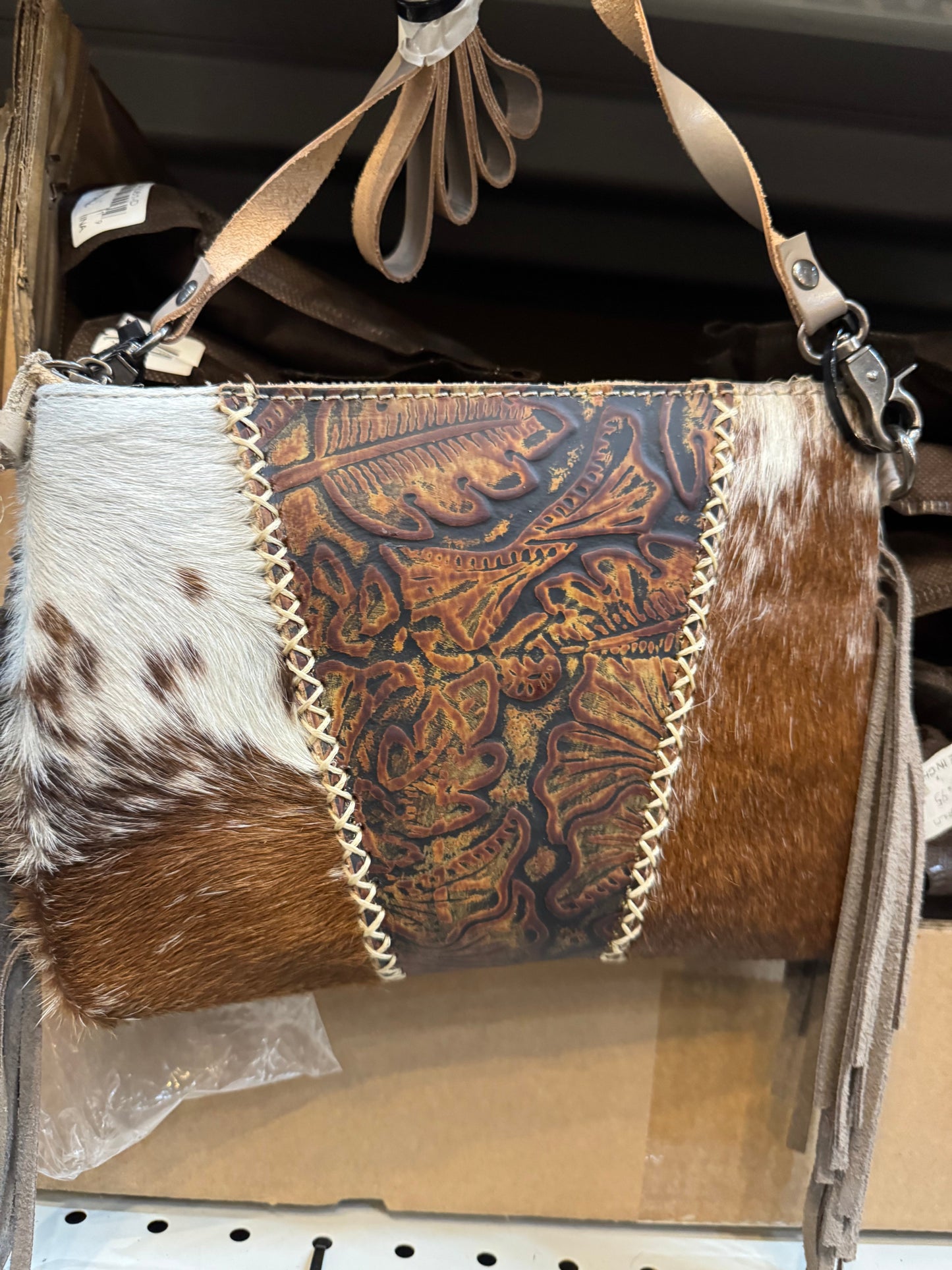 Tooled Floral Fringe Crossbody Purse