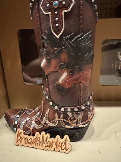 RA7572 Horses & Horseshoe Boot Vase