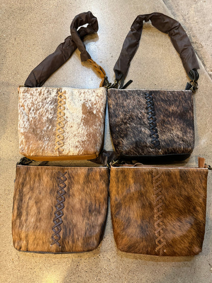 Cowhide X Braided Crossbody Purse