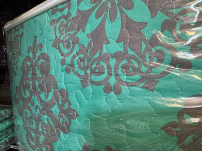 Teal Damask Bedding Set
