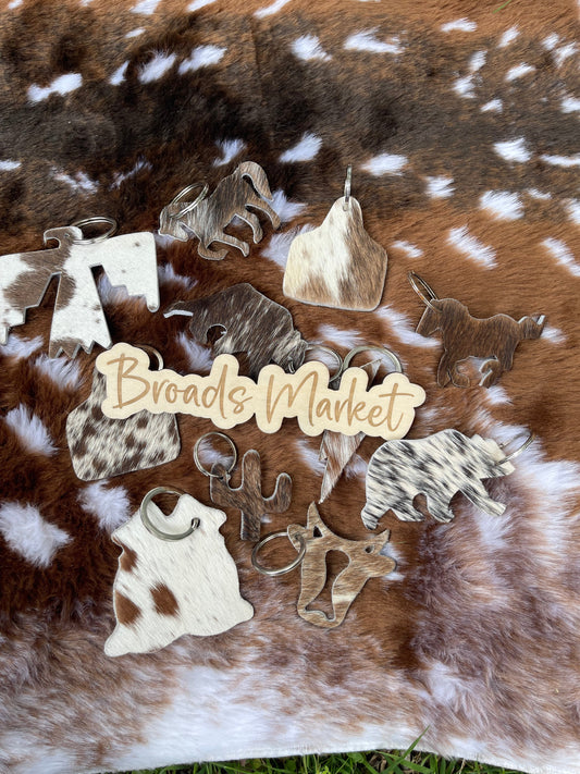 Random Assortment Cowhide Keychains Quantity 5