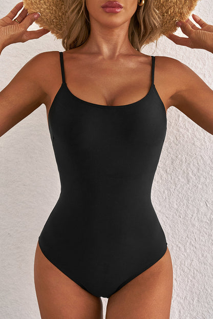 Dearlove Black Thin Strap Strappy Lace-up Open Back One Piece Swimsuit