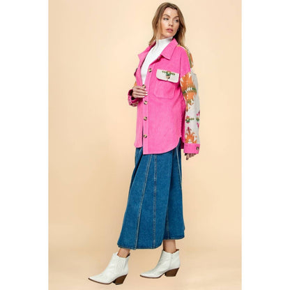 Veveret - Contrast Pattern Corduroy Shacket