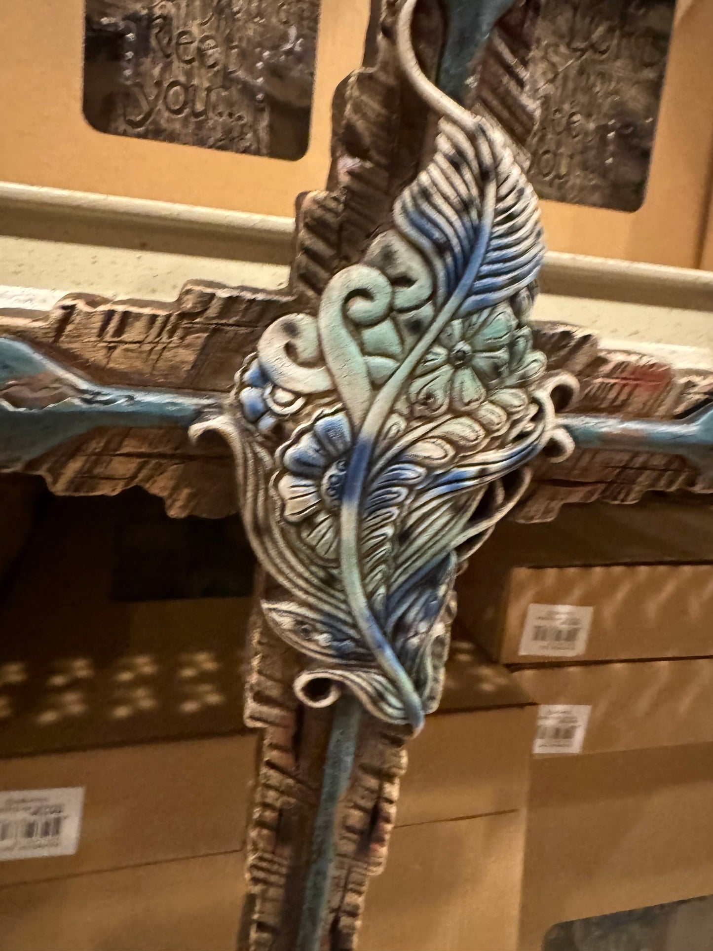 Blue Floral Leaf Cross