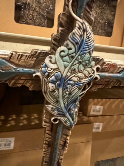 Blue Floral Leaf Cross