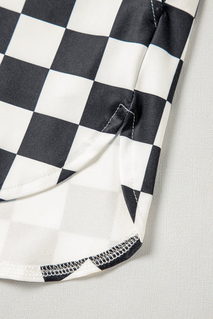 Black Checkered Print High Waist Casual Shorts