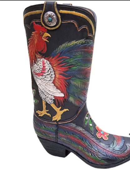 RA54123 Black Rooster Boot Vase