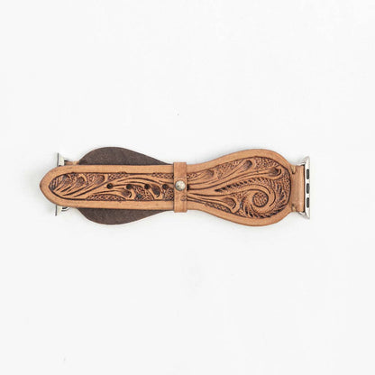 Myra Bag - Lone Star Handtooled Leather Watch Band in Light Saddle Tan
