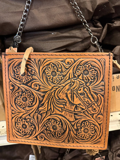 Tooled Horse Chain Crossbody Purse