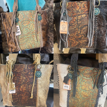 Tooled Floral Cowhide Shoudler Bag Purse
