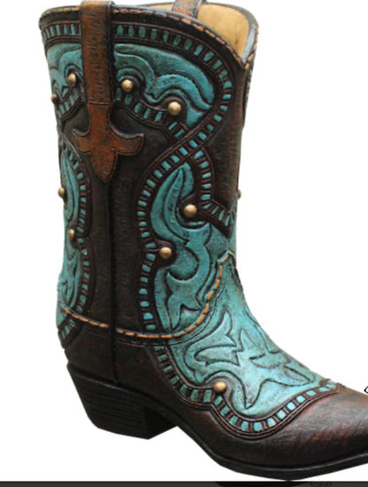 RA6288 Turquoise & Brown Boot Vase