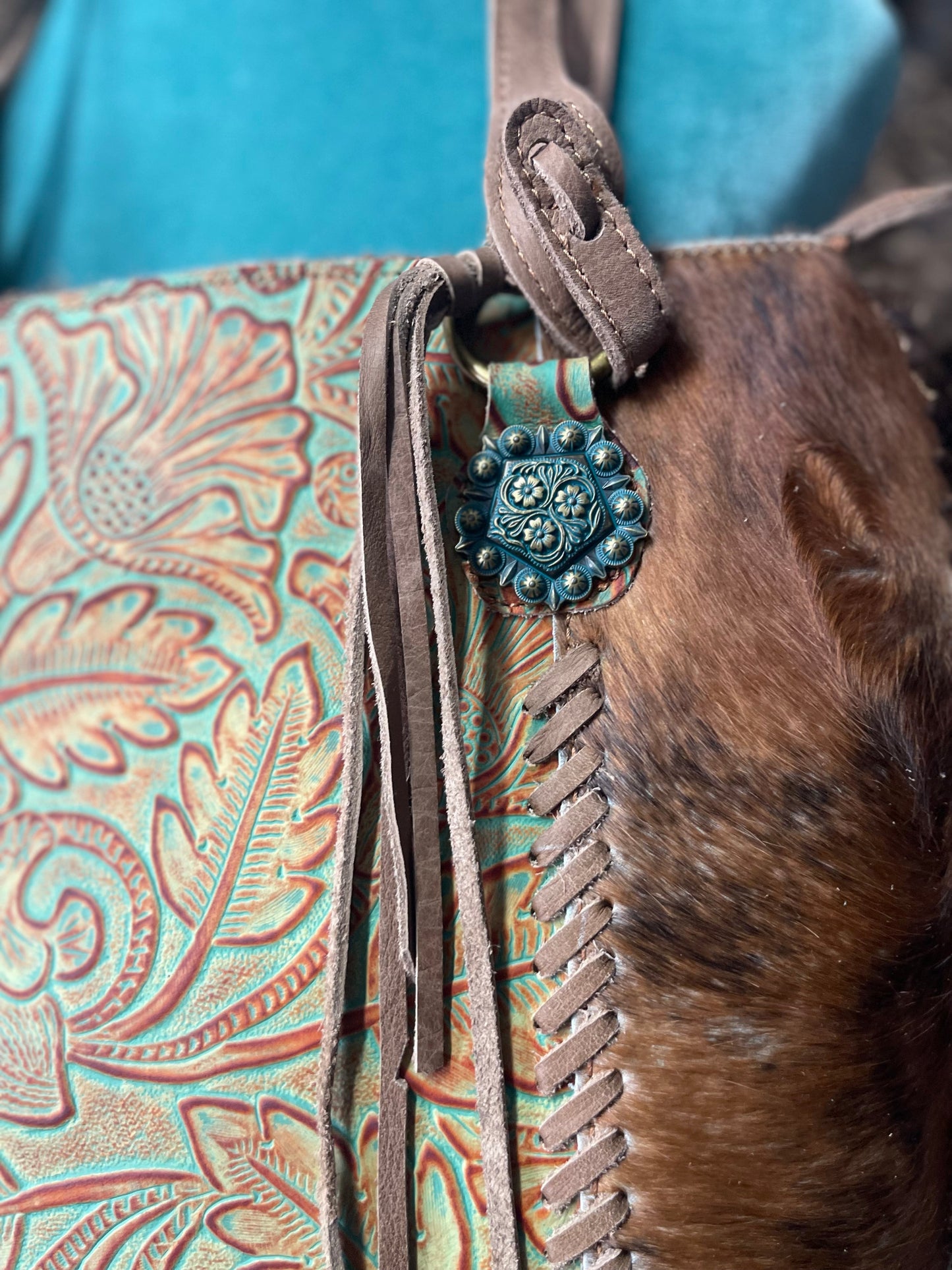 Tooled Floral Cowhide Shoudler Bag Purse