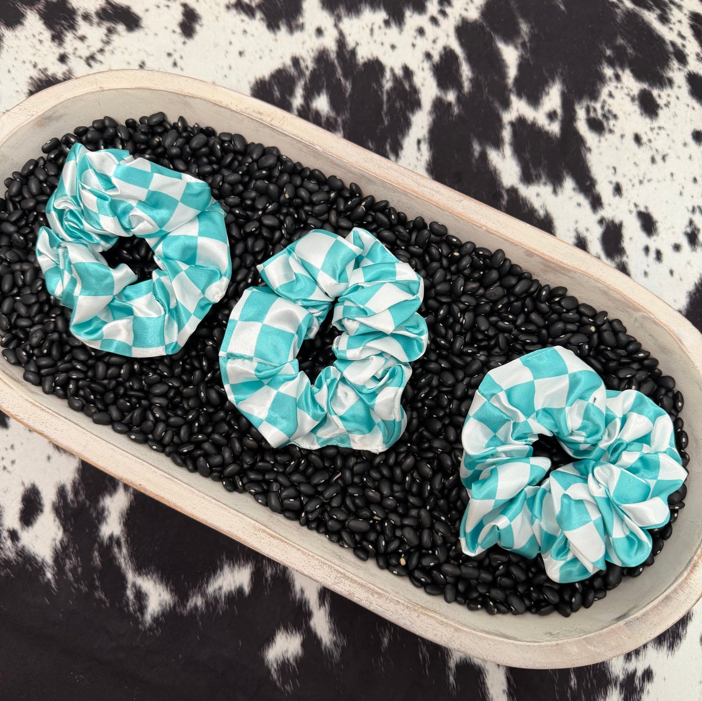 Teal Checkered Scrunchie