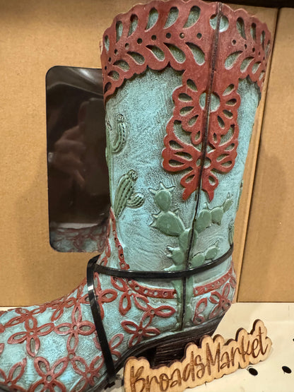 RA4145 Cactus Tooled Boot Vase