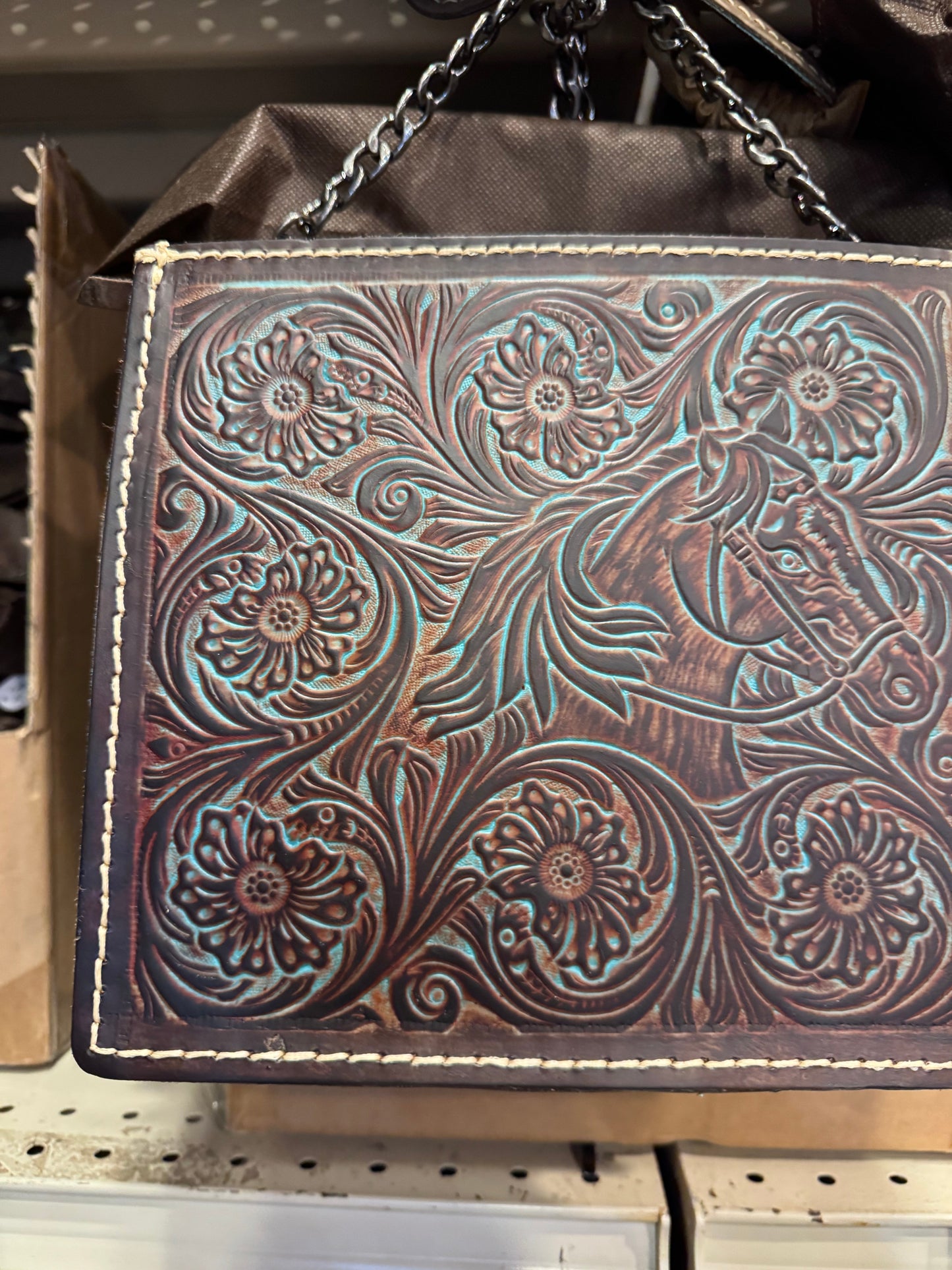 Tooled Horse Chain Crossbody Purse