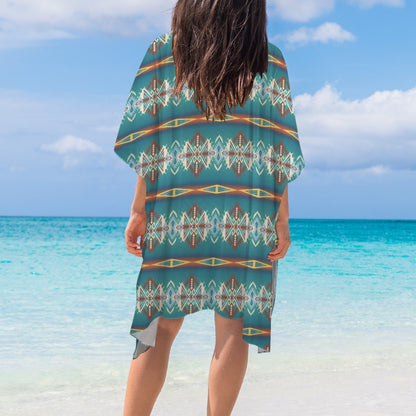 Teal Aztec Duster Kimono Coverup