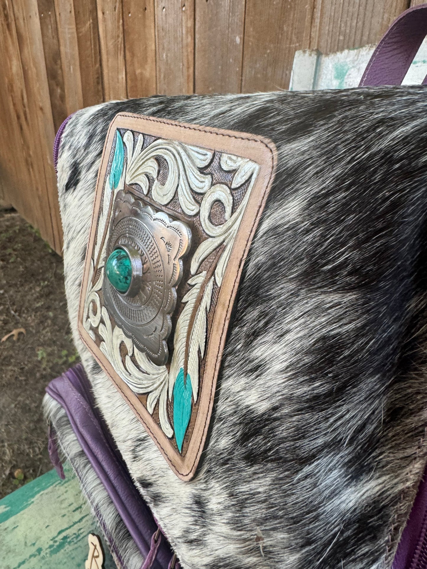 Purple Leather Medallion Cowhide Backpack